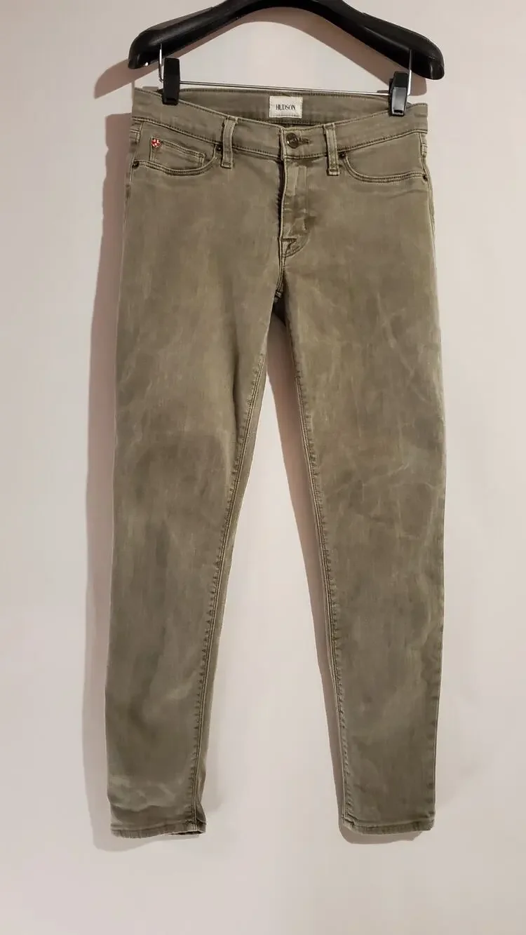 Hudson Krista Super Skinny Olive Army Green Womens Size 27 Antique Wash Mid Rise